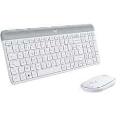 Logitech MK470 Combo Slim bezvadu tastatūras un peles komplekts, 2,4 GHz savienojums, izmantojot nano USB uztvērēju, 10 m diapazons, 18 mēnešu akumulatora darbības laiks, dators/klēpjdators, franču AZERTY izkārtojums - balts/balts