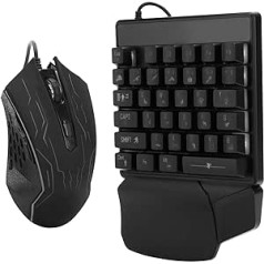 Dpofirs vienos rankos klaviatūros ir pelės rinkinys, universalus laidinės klaviatūros ir pelės rinkinys kompiuteriams, nešiojamiesiems kompiuteriams ir telefonams, 35 Telcas 7 spalvų kvėpuojantis šviestuvas