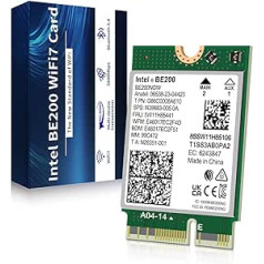 WiFi 7 bezvadu karte Intel BE200 NGW, Bluetooth 5.4, 5800Mbps M.2/NGFF tīkla atbalsts Windows 10/11 (64 bitu), Linux, AMD neatbalsta. Ideāli piemērots WiFi7/WiFi6E/WiFi6/WiFi5 maršrutētājam un bezvadu piekļuves punktam