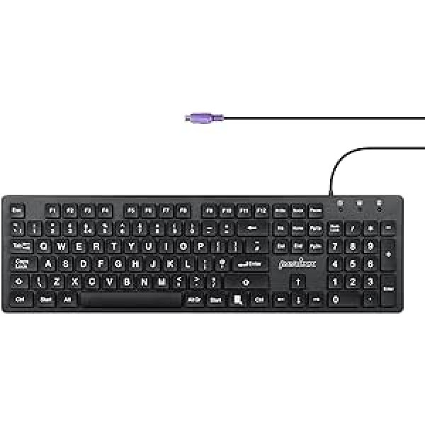 perixx PERIBOARD-117P PS2 vadu pilna izmēra tastatūra, lielie burti, melna UK QWERTY