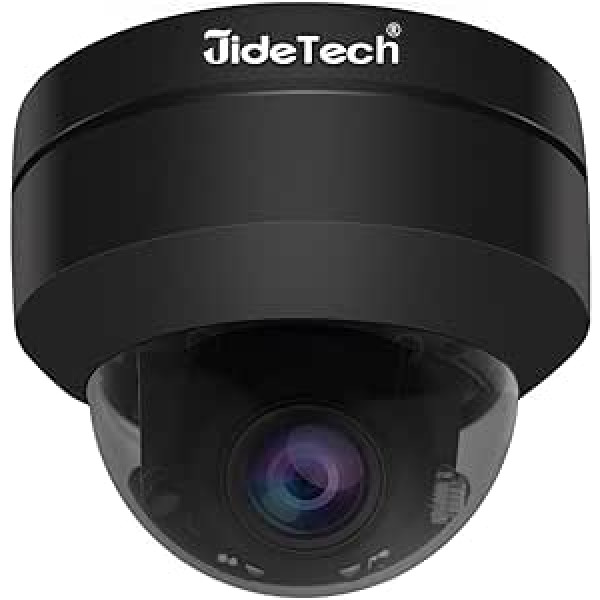 JideTech 5MP PTZ POE IP kupola kamera, 5x optiskā tālummaiņa, novērošanas kamera lietošanai iekštelpās un ārā, IP66 ūdensnecaurlaidība, cilvēka noteikšana, IR nakts redzamība, atbalsts maksimālajam 128G SD kartes slotam (melns)