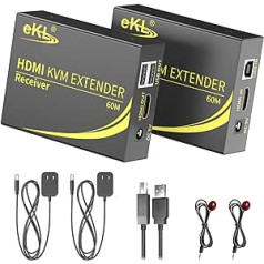 eKL KVM paplašinātājs HDMI USB 60 m over Cat5e/6 Ethernet kabelis Atbalsta 1080P@60Hz 2 portu USB 2.0 datoram Plug & Play bez draivera