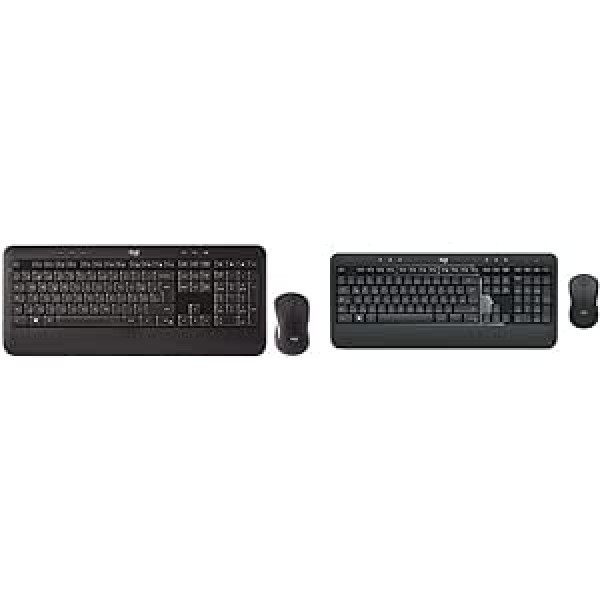 Logitech MK540 uzlabotā bezvadu tastatūras peles komplekts un MK540 uzlabotā bezvadu tastatūras un peles kombinācija operētājsistēmai Windows, 2,4 GHz vienojošais USB uztvērējs, īpašie taustiņi, QWERTZ izkārtojums — melns