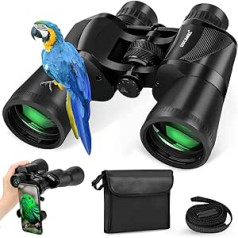 Binoculars for Adults, 20 x 50 High Performance Binoculars for Bird Watching, Waterproof Binoculars with Porro BAK4 Prism Lens, Multilayer Coated Lenses for Hunting, Concert, Theatre