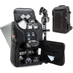 USA Gear DSLR Kamerarucksack, Foto Rucksack Anti-Shock Kameratasche mit 43,18 cm Laptop-Tasche, Wasserdichte Abdeckung, Verstellbare Linse Lagerung & Stativhalter - Schwarz