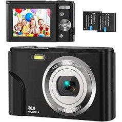 Digitālā kamera 1080P HD kamera Kompakta kamera 36MP fotokamera 2,4 collu LCD ekrāna uzlādējama digitālā kamera bērniem, studentiem, iesācējiem, mini videokamera ar 16X digitālo tālummaiņu