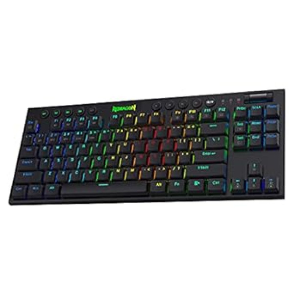 Redragon K621 Horus TKL belaidė mechaninė RGB klaviatūra, 5.0BT/2.4GHz/laidinė, trys režimai, 80 % itin plona žemo profilio Bluetooth klaviatūra su liečiamais rudais jungikliais, juoda