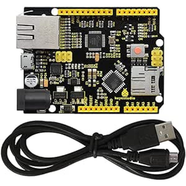 KEYESTUDIO W5500 Ethernet-Steuerplatinen-Entwicklungsplatine für Arduino IDE, unterstützt MicroSD-karte ar USB-Kabel, Nicht Ethernet-Shield (KEIN Pin)