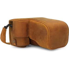 MegaGear Ever Ready Genuine Leather Camera Case with Carry Strap Compatible with Sony Alpha A6100, A6400 (18-135mm)