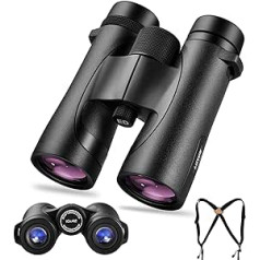 LUXUN 10 x 42 Binoculars, ED Glass Binoculars Adults, BAK4 Prism IPX7 Waterproof and Anti-Fog for Glasses Wearers, Hunting, Bird Watching, and Outdoor with Binoculars Harness (Black)