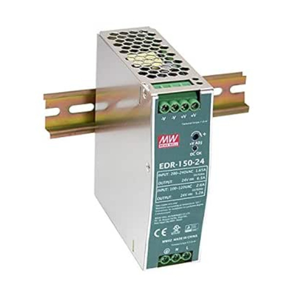 MeanWell Power Supply 156 W 24 V 6.5 A DIN Rail Power Supply EDR-150-24 Slim Economical Switching Power Supply