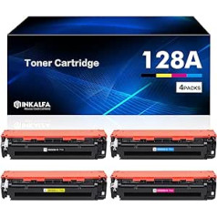 Pakuotėje yra 4 128A CE320A kelių pakuočių toneriai, suderinami su HP 128A Black CE320A CE321A CE322A CE323A Laserjet Pro CM1415fn Spalvoti MFP CP1525 CP1525nw CP1525n Black Cyclenf CM14115n CM141low