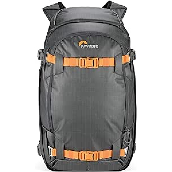 Lowepro Whistler 450 AW II, 4 Seasons kameras mugursoma, kas izgatavota no pārstrādāta materiāla, pret laikapstākļiem izturīgs korpuss, kameras soma profesionālai lietošanai, piemērota 15 collu klēpjdatoram, ieliktnis, pelēks