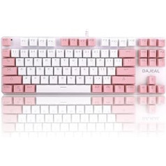 Zunate mehāniskā spēļu tastatūra spēlētājiem, mehāniskā tastatūras LED fona apgaismojums ar 87 taustiņiem, mehānisks zils slēdzis, multivides taustiņi, spēļu tastatūra, jaukta gaisma (balta rozā)