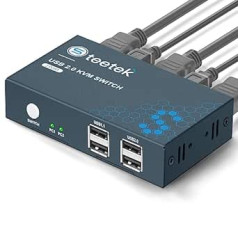 USB 2.0 KVM slēdzis HDMI 2 ports 4K @ 30 Hz, HDMI1.4 KVM slēdzis 2 datoriem Koplietojiet 1 monitoru un 4 USB 2.0 ierīces Koplietojiet peles tastatūru un monitoru, Plug and Play