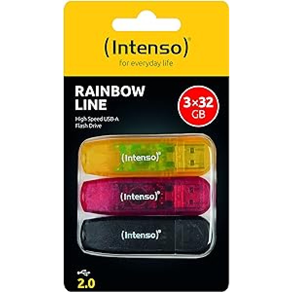 Intenso Rainbow Line USB 2.0 zibatmiņas disks 3 x 32 GB dzeltens, sarkans un melns