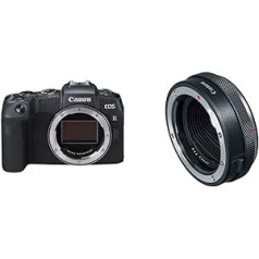 Canon EOS RP pilna formāta sistēmas kameras korpuss bez spoguļa, 26,2 MP, 7,5 cm (3 collas) skaidra skata LCD II displejs, Digic 8, melns un bajonetes adapteris EF-EOS R ar objektīva vadības gredzenu CR-EF-EOSR melns