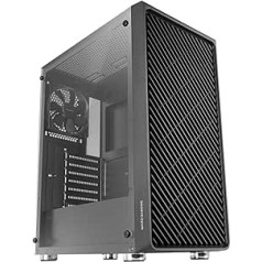 Mars Gaming MC-3000 ATX žaidimų pusiau bokštas, juodas, visiškai padengtas stiklinis langas, metalinio tinklelio priekis, 4 x 120 mm ventiliatoriai