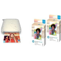 HP Sprocket pārnēsājamais 5,8 x 8,7 cm tūlītējo attēlu printeris (balts) un HP Sprocket 2,3 x 3,4 premium tūlītējas cinka aizmugures fotopapīrs (100 loksnes) ir savietojams ar HP Sprocket Select un Plus printeriem