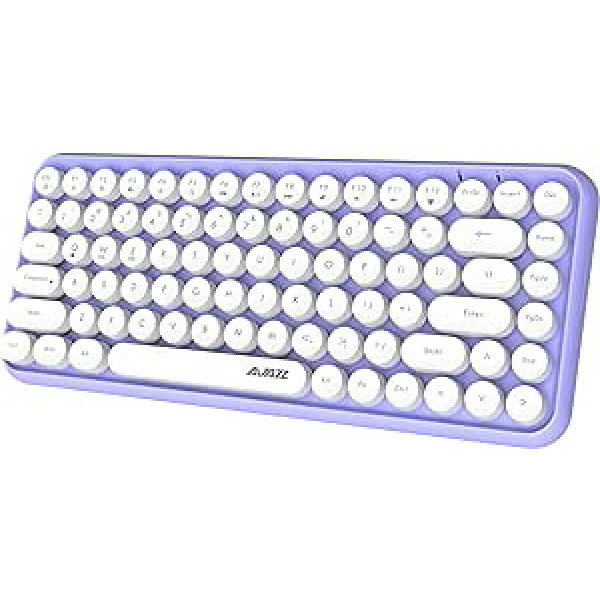 Bezvadu Bluetooth tastatūra, jauka mini kompakta tastatūra ar 84 taustiņiem, bezvadu 2,4 GHz Bluetooth savienojuma tehnoloģija, apaļš ABS retro taustiņvāciņš, matēts panelis, ergonomisks dizains (violeta)