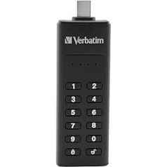 Verbatim Keypad Secure USB Stick, USB Type-C, 128 GB, Memory Stick with Passcode Protection & Encryption, Includes USB-C Extension Cable, USB Type-C for Laptop, Notebook & Co, Black