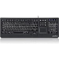 Perixx Periboard-313 Kabelgebundene USB tastatur ar Hintergrundbeleuchtung un skārienpaliktni, kārba, 3 stiebru LED Hintergrundbeleuchtung, schwarz, US-Layout (11445)