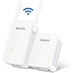 Tenda PH5 WLAN Powerline Adapter Set (1000Mbit/s Powerline + 300Mbit/s WLAN, 3 LAN porti, WiFi Klonen, Plug&Play, saderīgs ar Adaptern Anderer Marken) weiß