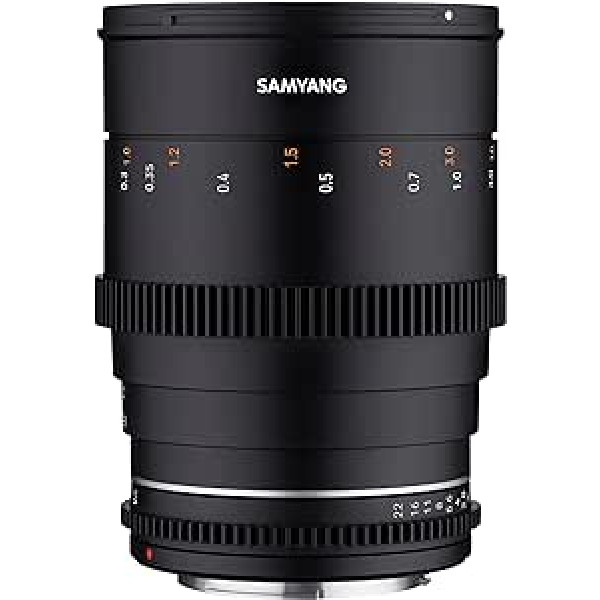 Samyang MF 35 mm T1.5 VDSLR MK2 Canon RF — spilgts T1,5 platleņķa kino un video objektīvs Canon RF stiprinājumam, 35 mm fiksēts fokusa garums, sekot fokusa zobratiem pilna kadra un APS-C, 8K izšķirtspēja