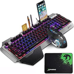 LexonElec spēļu tastatūras un peles komplekti K618 Vadu RGB LED fona apgaismojums 104 taustiņi plaukstu balsta USB Gamer tastatūra metāla + 2400 DPI optiskā 6 pogas PC spēles pele + peles paliktnis