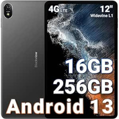 Blackview Tab18 Top planšetdators 12 collas [2024], 16 GB RAM + 256 GB ROM (1 TB TF), Android 13 planšetdators, Helio G99 astoņkodolu planšetdators, 8800 mAh akumulators 33 W, 2,4 K displejs, 16 MP + LGTE, 8 MP