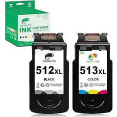 COLORETTO atjaunotas tintes kasetnes nomaiņa Canon PG-512XL,CL-513XL 510XL 511XL 512 513 510 511 XL lietošanai ar Pixma MP230 MP240 MP250 MP260 (1 melns, 1 krāsa)