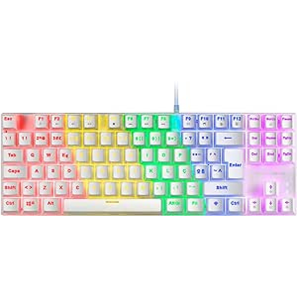 MARSGAMING Gaming MK80 White, Mechanical Keyboard TKL FRGB, Antighosting, Switch Mechanical Brown, Portuguese Language, MK80WBRPT