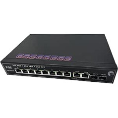 Elfcam® — PoE slēdža šķiedra ar 2 portiem SFP 1,25 GB, 8 porti PoE Gigabit Ethernet 10/100/1000 Mb/s, Plug & Play, nepārvaldīts (8 PoE porti)