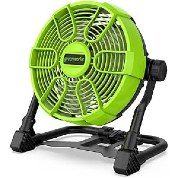 Greenworks G24FAN akumulatora hibrīda ventilators ar pakarināmu āķi, 10 collu diametrs, 2600 apgr./min., 5 ātruma līmeņi, 360° rotējoša galviņa, saderīgs ar maiņstrāvas kabeli, bez 24 V akumulatora un lādētāja