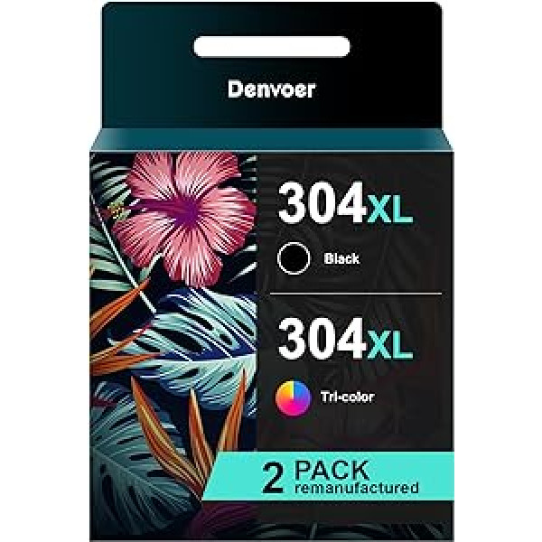 Denvoer 304 XL spausdintuvo kasečių sudėtinė pakuotė, suderinama su HP 304 304 XL, skirta Envy 5010 5020 5030 5032 Deskjet 2620 2622 2630 2633 3720 3730 2633 3720 3730 2632 spausdinimas (2332)