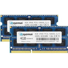 DDR3 1600MHz PC3L 12800S RAM 8GB komplekts (2 x 4GB) 2RX8 1.35V CL11 204-pin SODIMM atmiņa klēpjdatoram