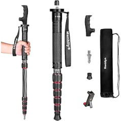 Manbily Carbon Fiber Camera Monopod 168 cm Monopod ar spieķa rokturi kamerām Statīvs Pārnēsājams kompakts pārgājienu nūjas Ceļojumu monopods 6 sekcijas Max 7 kg DSLR video videokamerai