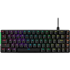 ASUS ROG Falchion Ace mehāniskā spēļu tastatūra RGB 65% kompakta, ROG NX sarkana eļļota un stabilizēta, skaņu absorbējošas putas, ABS taustiņi, KVM savienojums, trīs leņķi, aizsargvāciņš, melns