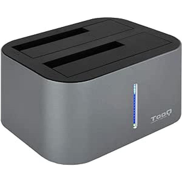 TOOQ TQDS-805G — dokstacija ar diviem SATA nodalījumiem 2,5 collu un 3,5 collu diskdziņiem, USB 3.0 / USB 3.1 Gen1, saderīga ar USB 2.0, bezsaistes klona funkcija, pelēka