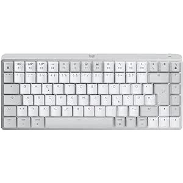 Logitech MX Mechanical Mini operētājsistēmai Mac, bezvadu tastatūra ar apgaismojumu, plakanie taustiņi, taustes klusie taustiņi, fona apgaismojums, Bluetooth, USB-C, Apple, iPad, vācu QWERTZ — gaiši pelēks