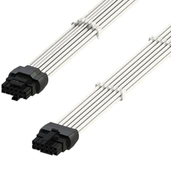 SAVIENOJUMS — AVA 600 W PCIE 5.0 16 pin (12+4) augstas strāvas strāvas vads — presēts un lodēts tips 16AWG apvalks — saderīgs ar RTX4000 un RTX3000 FE — 70 cm balts