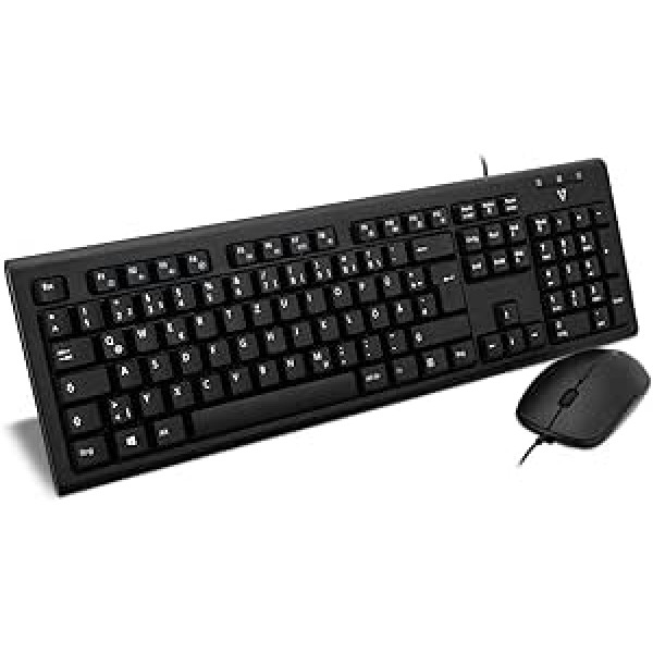 V7 CKU200DE Combo Tastatur un Maus USB/PS2 Deutsches Layout (DE, vācu, kabelgebunden, USB-Anschluss, PS2-adapteris, Media-Hot-Keys), Schwarz