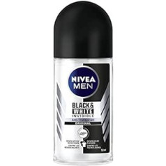 Nivea Men Invisible for Black & White Roll-On dezodorants iepakojumā pa 6 (6 x 50 ml), pretsviedru rullītis novērš dezodoranta traipus uz drēbēm, dezodorants ar 48 stundu aizsardzību