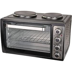 Team Kalorik Kleinküche mit Multiofen und 2 Kochplatten (bis 230°C), 28 l Innenraumvolumen, 3100 W, Metall/Glas, Schwarz, TKG MK 1002