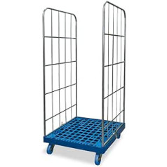 Roller container with plastic pallet, blue RAL 5010, L x W 815 x 724 mm, load height 1450 mm, load capacity 500 kg