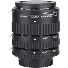 VBESTLIFE MK-N-AF1-B automātiskā fokusa makro pagarinājuma caurules komplekts 3 gredzeni / komplekts, 12 mm + 20 mm + 36 mm objektīva caurule Nikon F-Mount DSLR A, metāla B, plastmasas