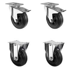 CASCOO SETTPFP160P4S4R0N Wheel Set 2 Swivel Castors with Lock, 2 Fixed Castors, Polypropylene, Solid Rubber, Diameter 160 mm, Transport Castors, Roller Bearings, Load 405 kg (Pack of 4)