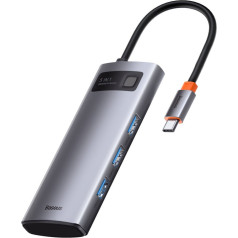 5 viename daugiafunkcis HUB USB-C PD 100W HDMI 4K 3x USB 3.2 pilka