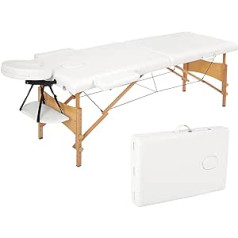 Mondeer mobilus masažo stalas sulankstomas 2 zonų reguliuojamo aukščio medinis masažo stalas gydymo salonui su galvos atrama porankiu baltas