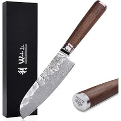 Wakoli Walnut Premium mazs Santoku nazis ar 12 cm asmeni, kas izgatavots no 67 slāņiem īsta Damaskas tērauda ar riekstkoka rokturi I Damascus Knife virtuves nazis un profesionāls šefpavāra nazis